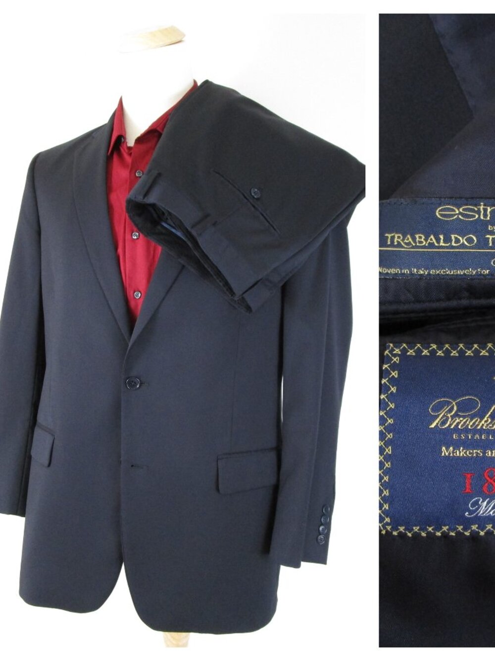 Brooks Brothers Mens 1818 Madison Estrato Black Wool Suit Size 44L Pants 39 X 31